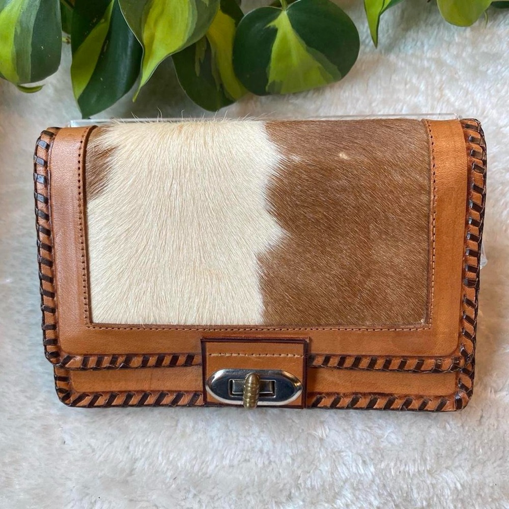 Vintage Leather and Cowhide Wallet Clutch